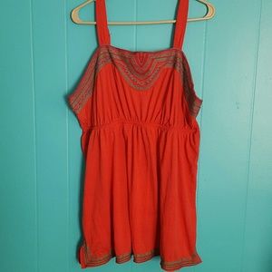 Embroidered coral babydoll empire waist top